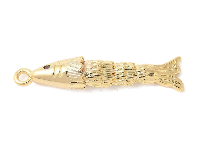 Breloque poisson orné de zircon en laiton doré à l’or fin