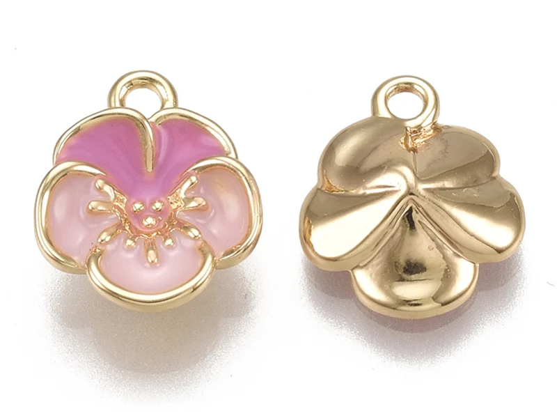 Breloque fleur émaillée en laiton doré à l’or fin