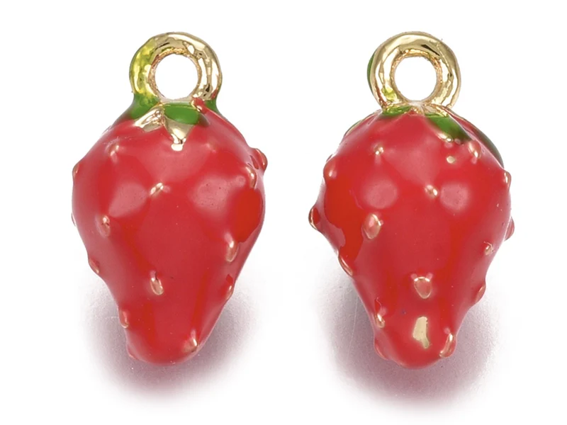 Breloque fraise émaillée en laiton doré à l’or fin