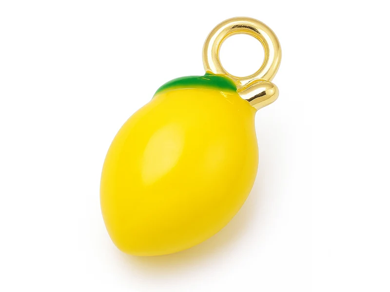 Breloque citron émaillée en laiton doré à l’or fin
