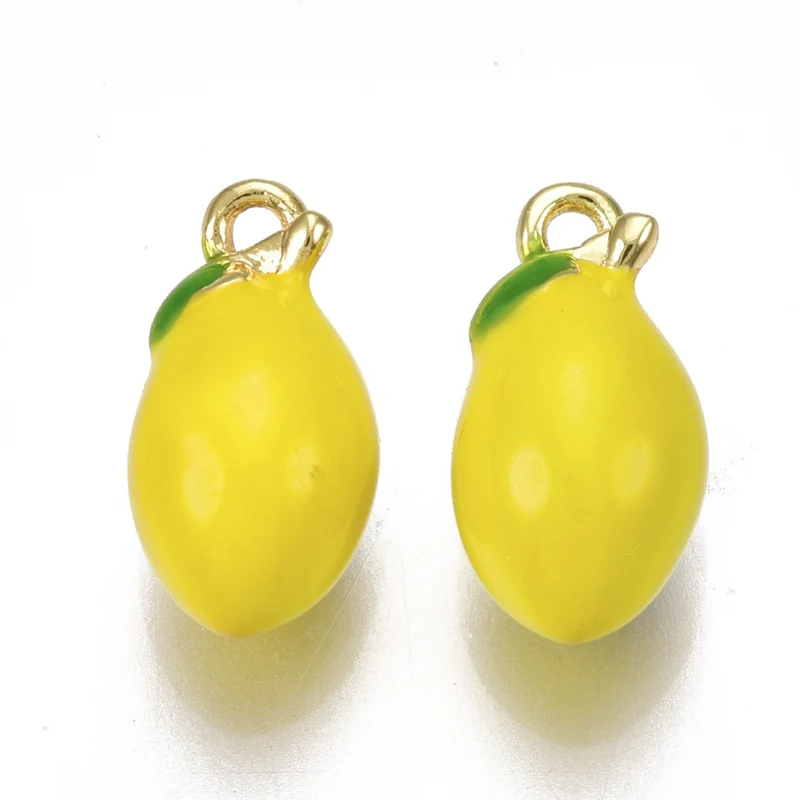 Breloque citron émaillée en laiton doré à l’or fin