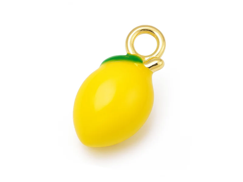 Breloque citron émaillée en laiton doré à l’or fin