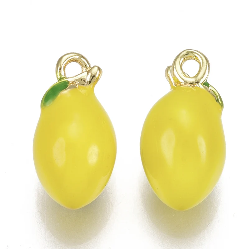 Breloque citron émaillée en laiton doré à l’or fin