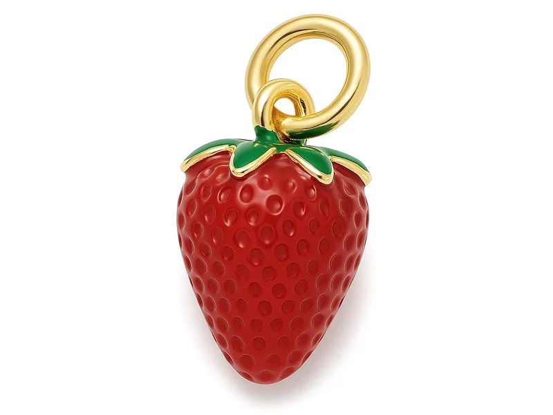Breloque fraise émaillée en laiton doré à l’or fin