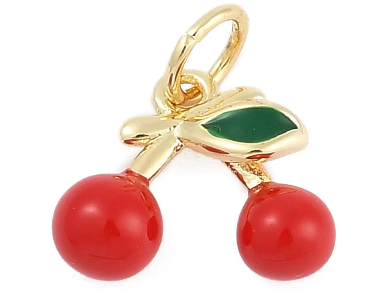Breloque cerises émaillées en laiton doré à l’or fin