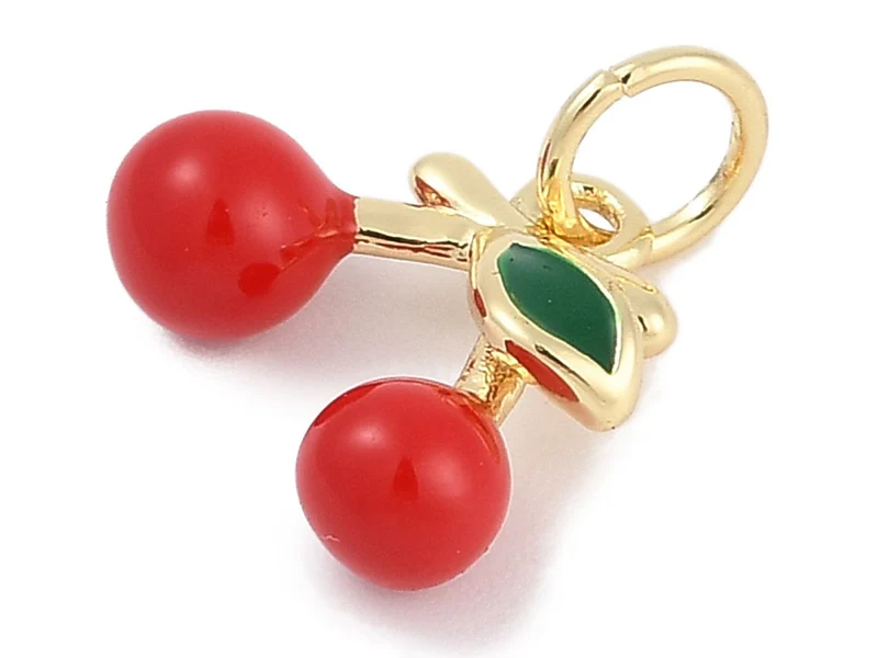 Breloque cerises émaillées en laiton doré à l’or fin