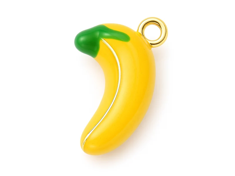 Breloque banane émaillée en laiton doré à l’or fin