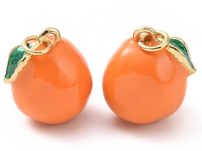 Breloque orange émaillée en laiton doré à l’or fin