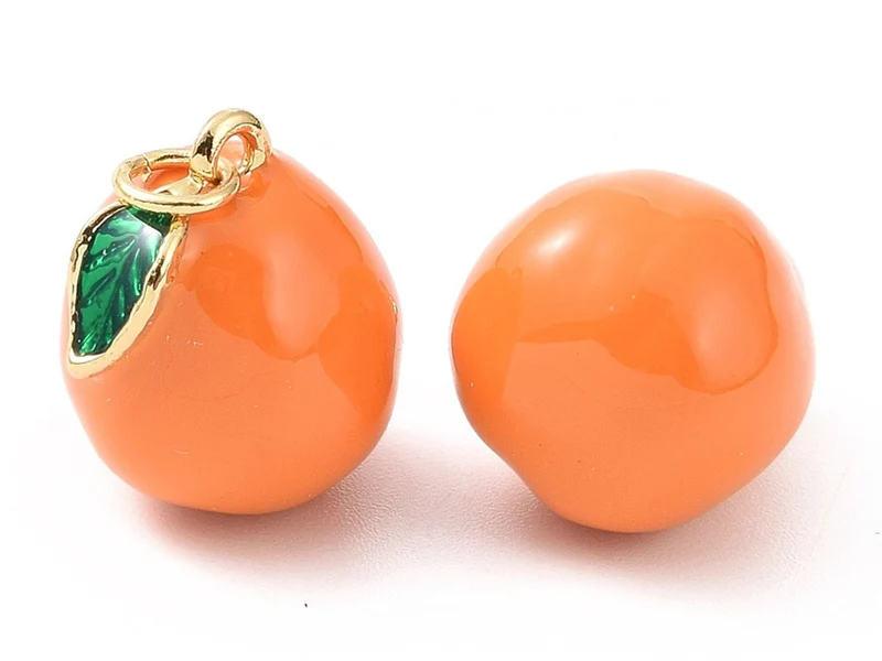 Breloque orange émaillée en laiton doré à l’or fin