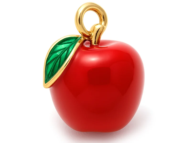 Breloque pomme émaillée en laiton doré à l’or fin