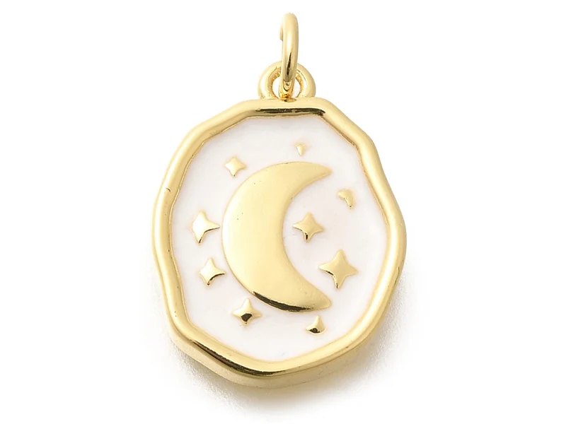 Breloque lune émaillée en laiton doré à l’or fin
