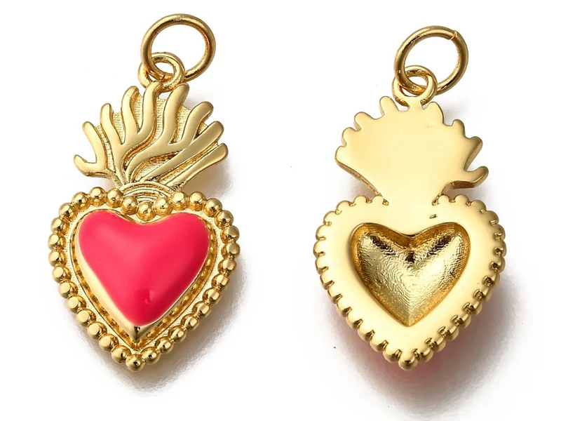 Breloque cœur émaillée en laiton doré à l’or fin – Rose
