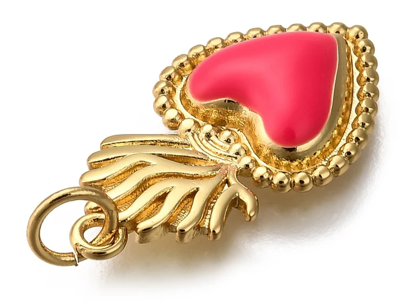 Breloque cœur émaillée en laiton doré à l’or fin – Rose