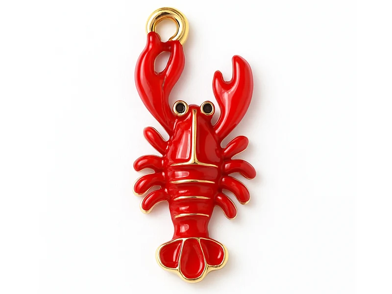 Breloque émaillée homard rouge et doré