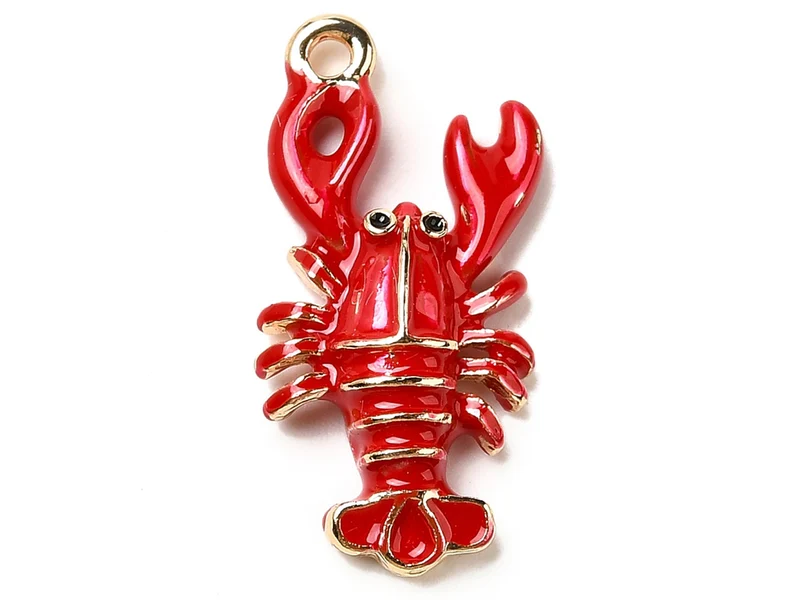 Breloque émaillée homard rouge et doré
