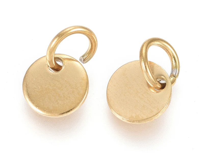 Breloque disque rond à graver en acier doré – 6 mm
