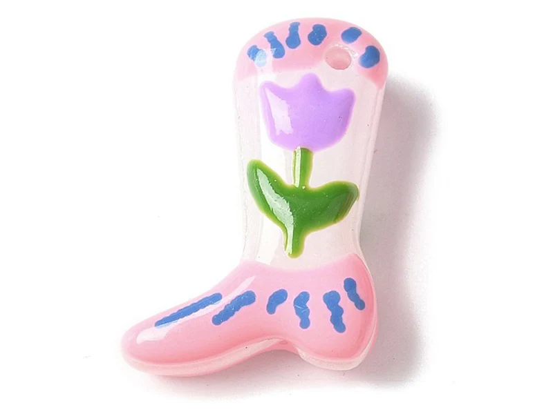 Breloque bottine violette en verre avec fleur