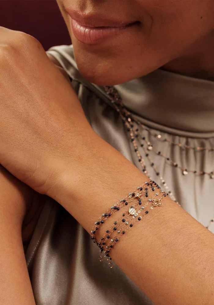 Bracelet Lucky Trèfle Diamant Or Rose Diamant Et Résines Noir 17cm