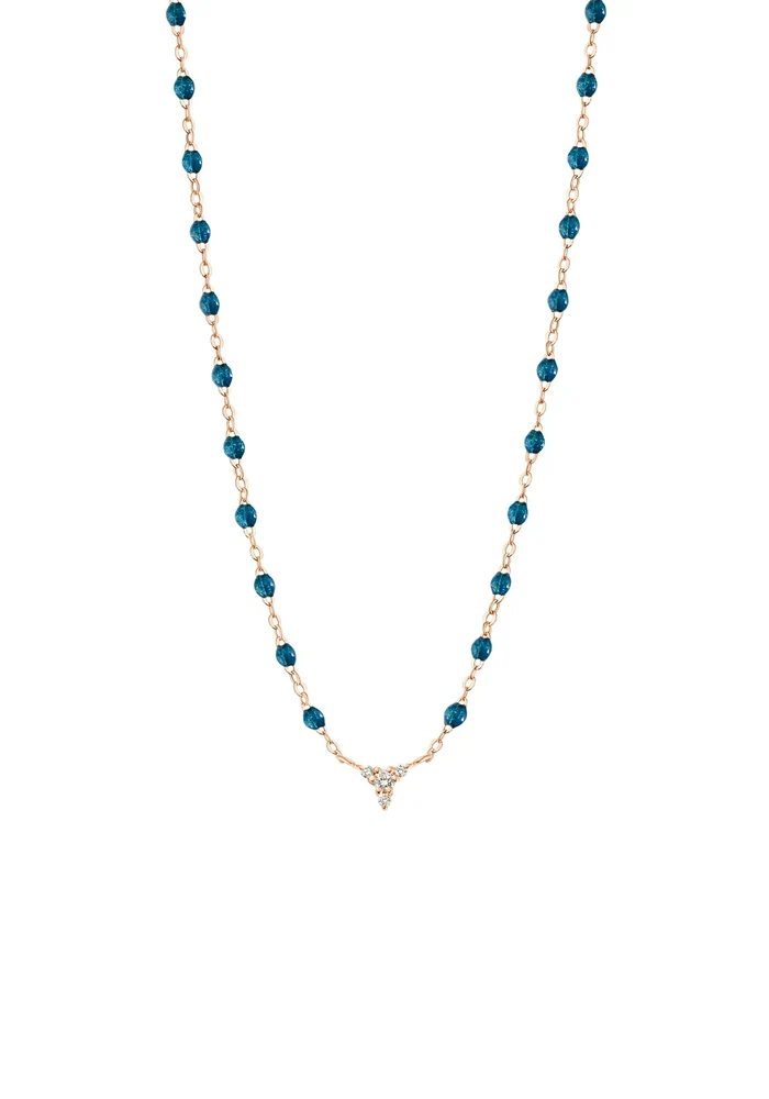 Collier Petit Kosmos Or Rose Diamant Et Résine Jungle 42cm