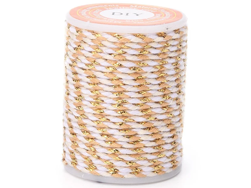 Bobine de 4 m de cordon en coton tressé - Blanc, beige, rose et doré