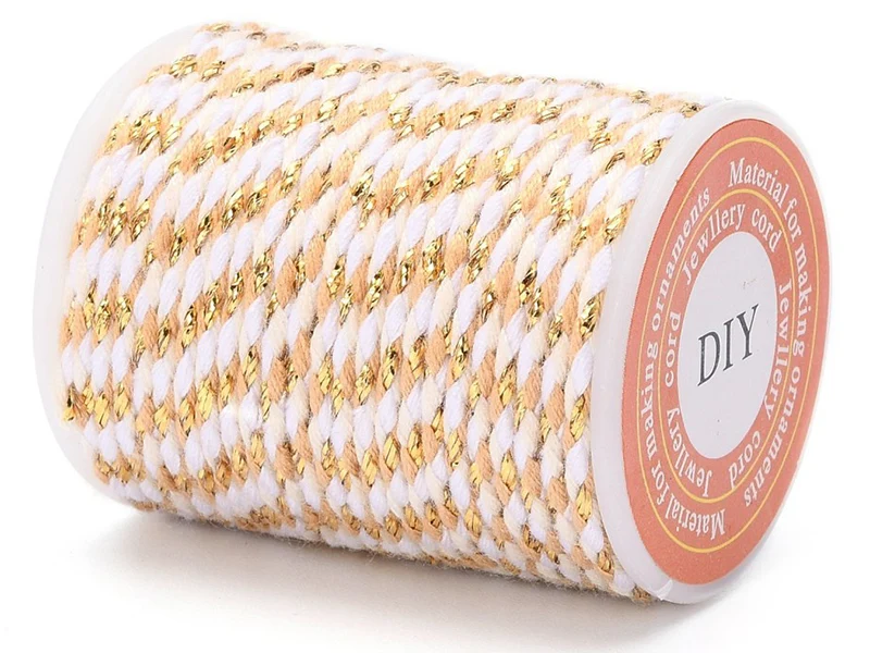 Bobine de 4 m de cordon en coton tressé - Blanc, beige, rose et doré