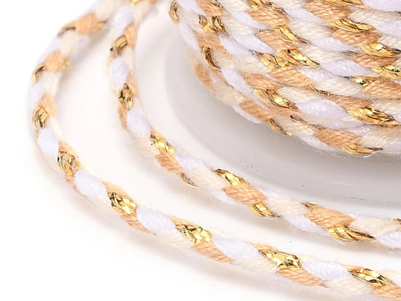 Bobine de 4 m de cordon en coton tressé - Blanc, beige, rose et doré