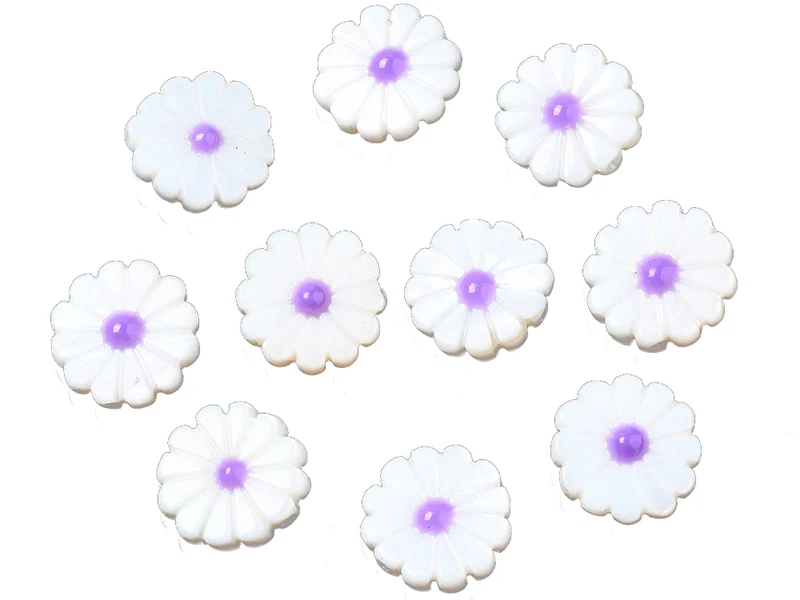 Perle pâquerette à cœur émaillé violet - 12 mm