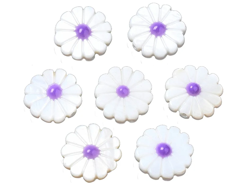 Perle pâquerette à cœur émaillé violet - 12 mm