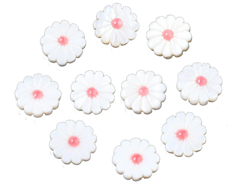Perle pâquerette à cœur émaillé corail - 12 mm