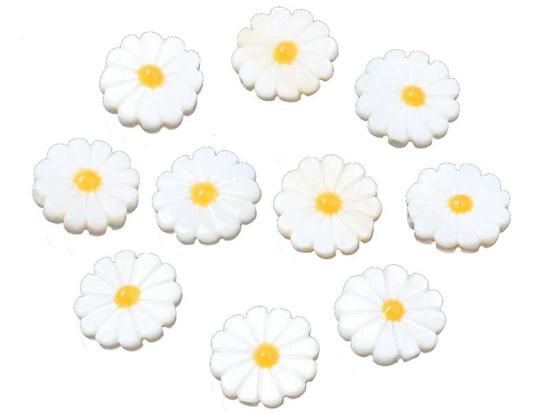 Perle pâquerette à cœur émaillé jaune - 12 mm