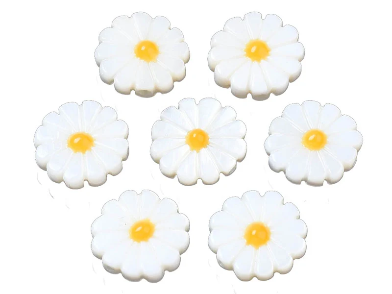 Perle pâquerette à cœur émaillé jaune - 12 mm