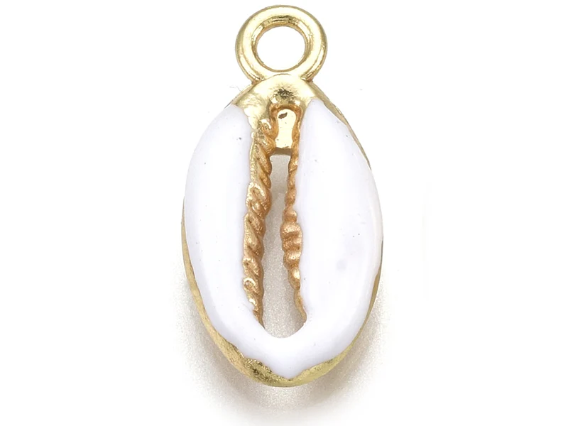 Breloque émaillée et dorée - Coquillage cauri blanc - 17 x 8,5 mm