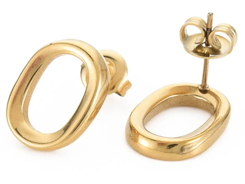 Paire de boucles d'oreilles puces - Ovale - Doré à l'or fin 14k - 15 x 12 mm