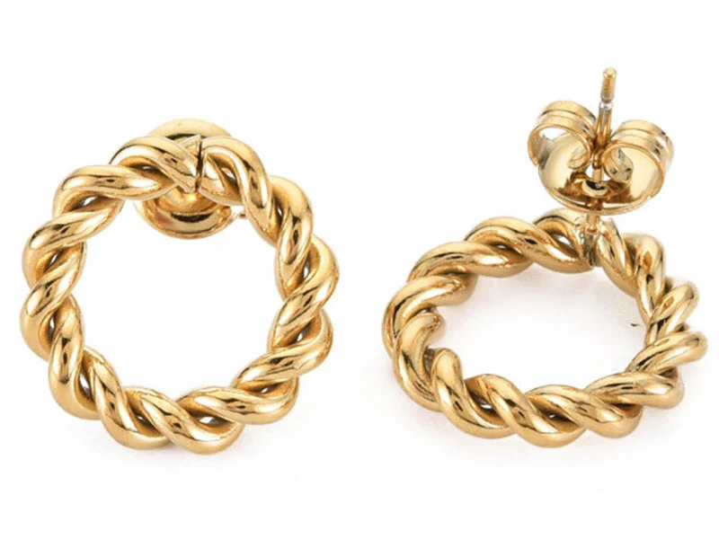 Paire de boucles d'oreilles puces - Rond torsadé - Doré à l'or fin 14k - 16 mm