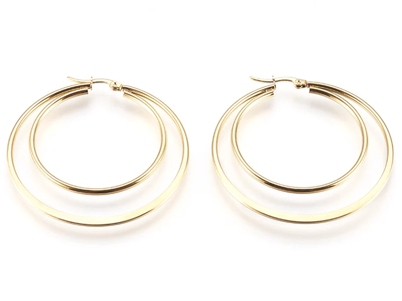 Paire de boucles d'oreilles créoles - Acier inoxydable doré - 54 mm