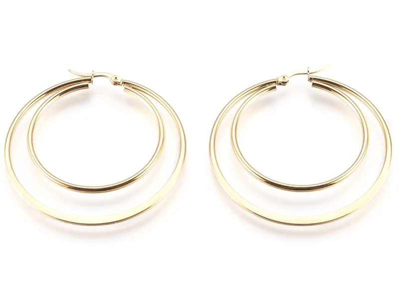 Paire de boucles d'oreilles créoles - Acier inoxydable doré - 54 mm