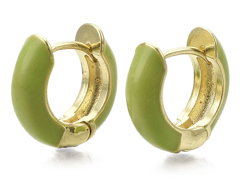 Paire de boucles d'oreilles huggie - Émaillé et doré à l'or fin - Vert