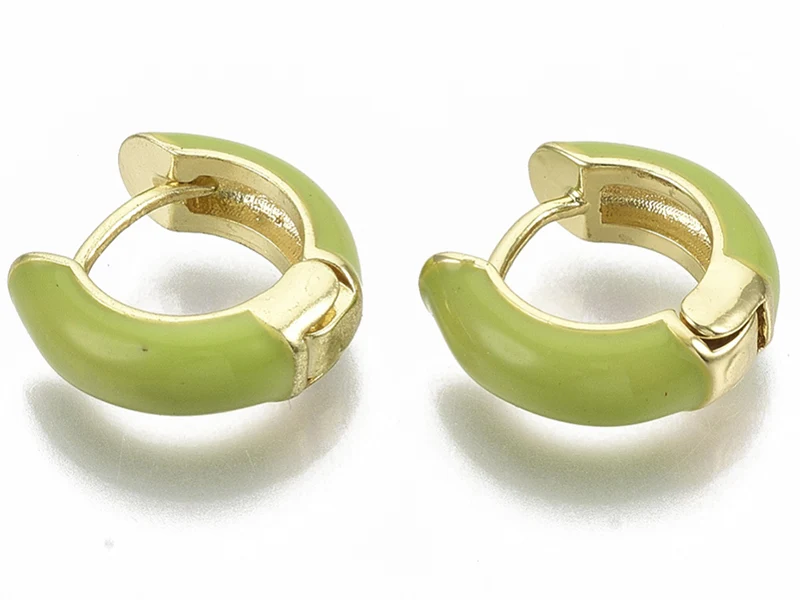 Paire de boucles d'oreilles huggie - Émaillé et doré à l'or fin - Vert