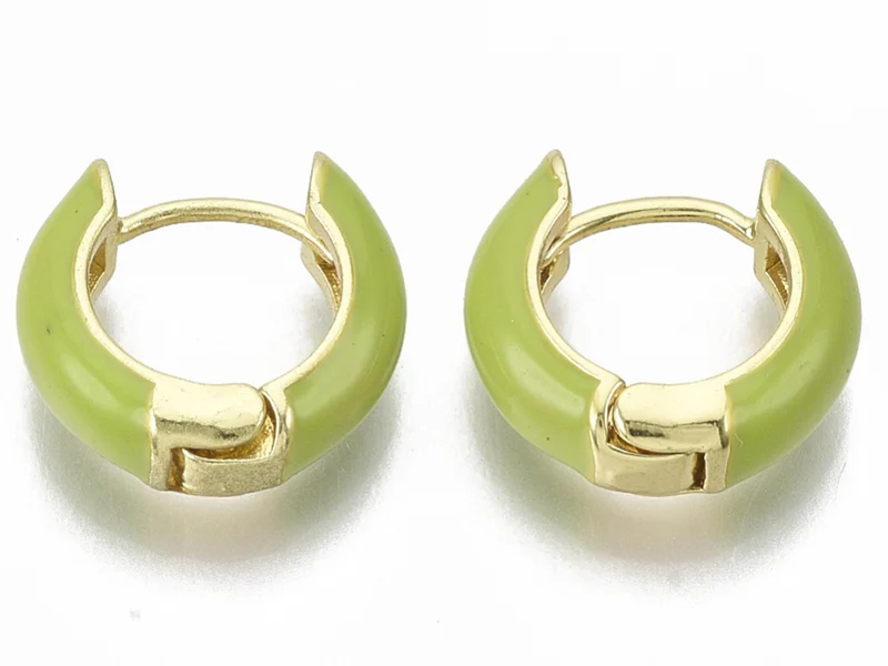 Paire de boucles d'oreilles huggie - Émaillé et doré à l'or fin - Vert