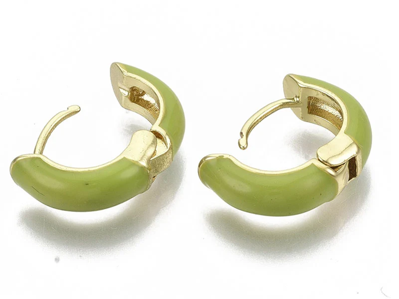 Paire de boucles d'oreilles huggie - Émaillé et doré à l'or fin - Vert