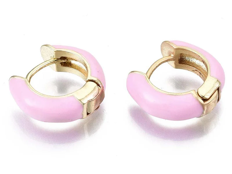 Paire de boucle d'oreille huggie - Émaillé et doré à l'or fin - Rose pâle