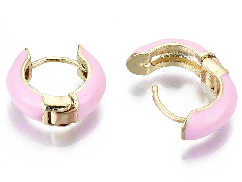 Paire de boucle d'oreille huggie - Émaillé et doré à l'or fin - Rose pâle