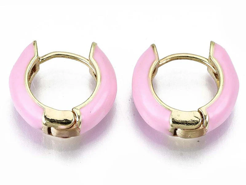Paire de boucle d'oreille huggie - Émaillé et doré à l'or fin - Rose pâle
