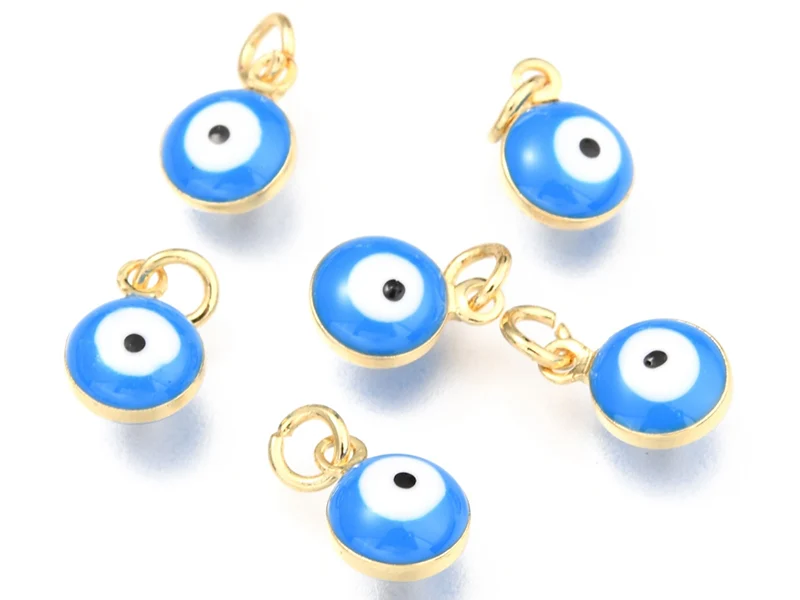 Breloque émaillée et dorée à l'or fin - œil bleu - 9,5 x 6,5 mm
