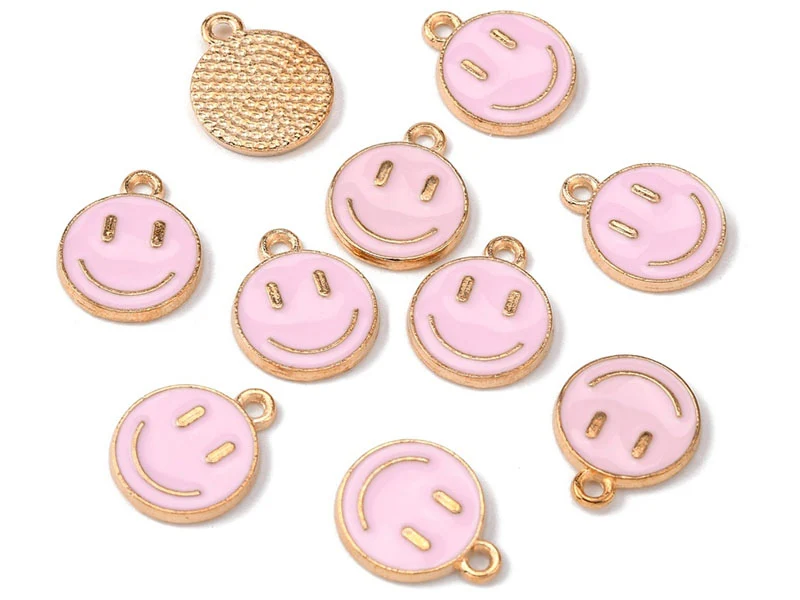 Breloque émaillée sourire - Rose pâle