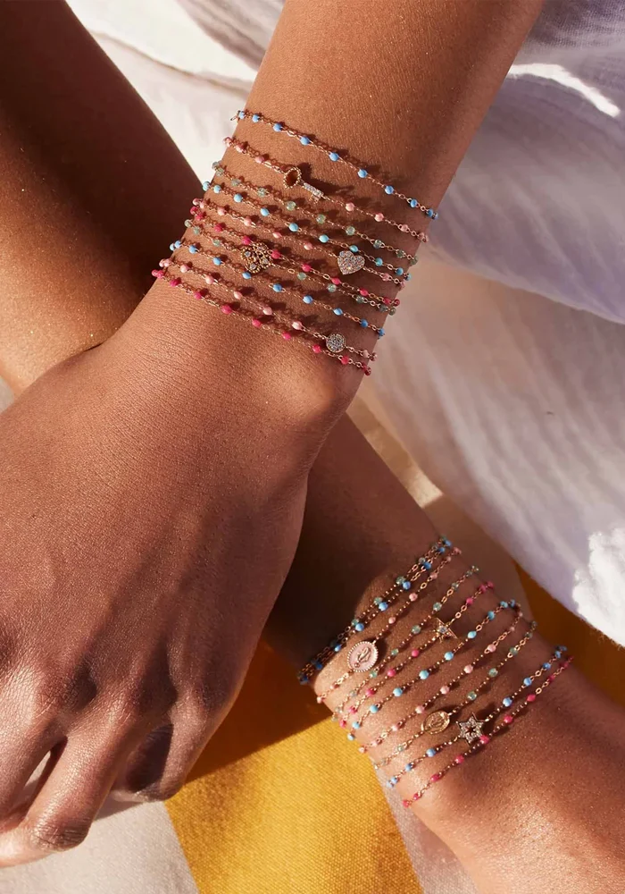 Bracelet Classique Gigi Or Rose Et Résines Turquoise 17cm