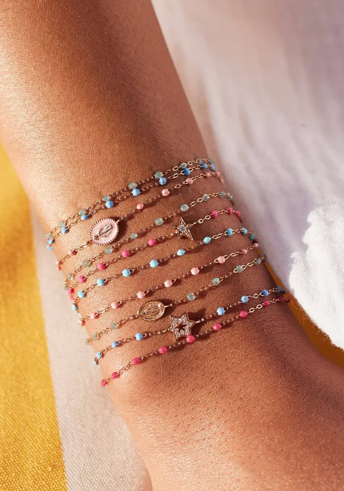 Bracelet Classique Gigi Or Rose Et Résines Turquoise 17cm