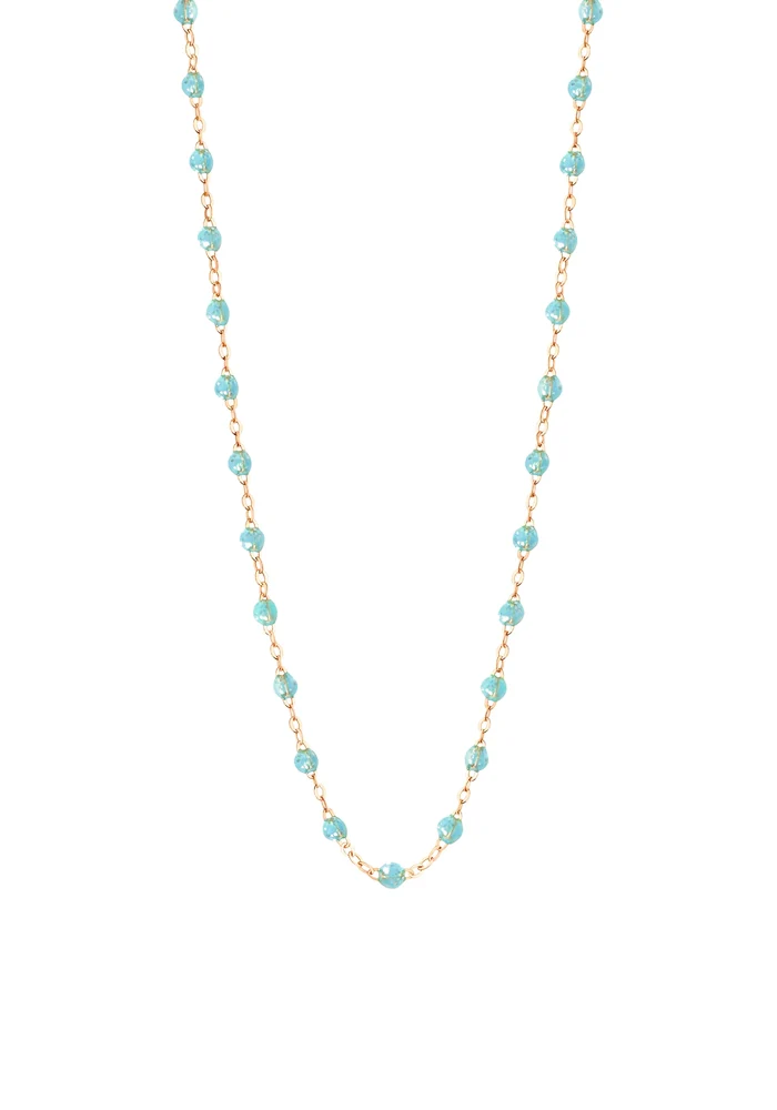 Collier Classique Gigi Or Rose Et Résine Aqua 42 cm