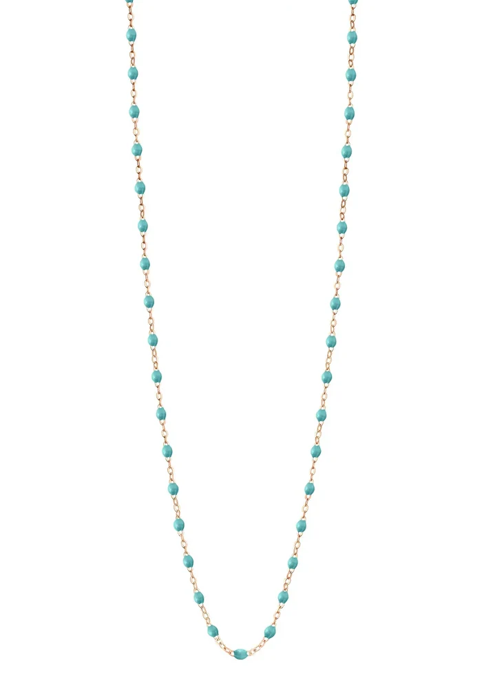 Sautoir Classique Gigi Or Rose Et Résines Turquoise Vert 86cm