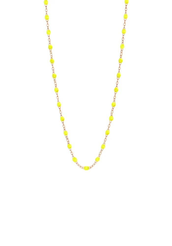 Collier Classique Gigi Or Rose Et Résines Jaune Fluo 42cm